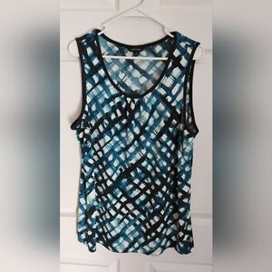 Lands' End Blue and Black Patterned Tank Top